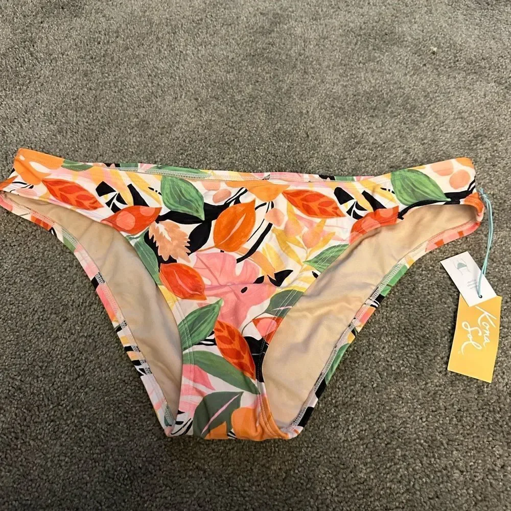 Kona Sol Leaf Print Swimsuit Hipster BikiniBottoms Multicolor Size XL NWT